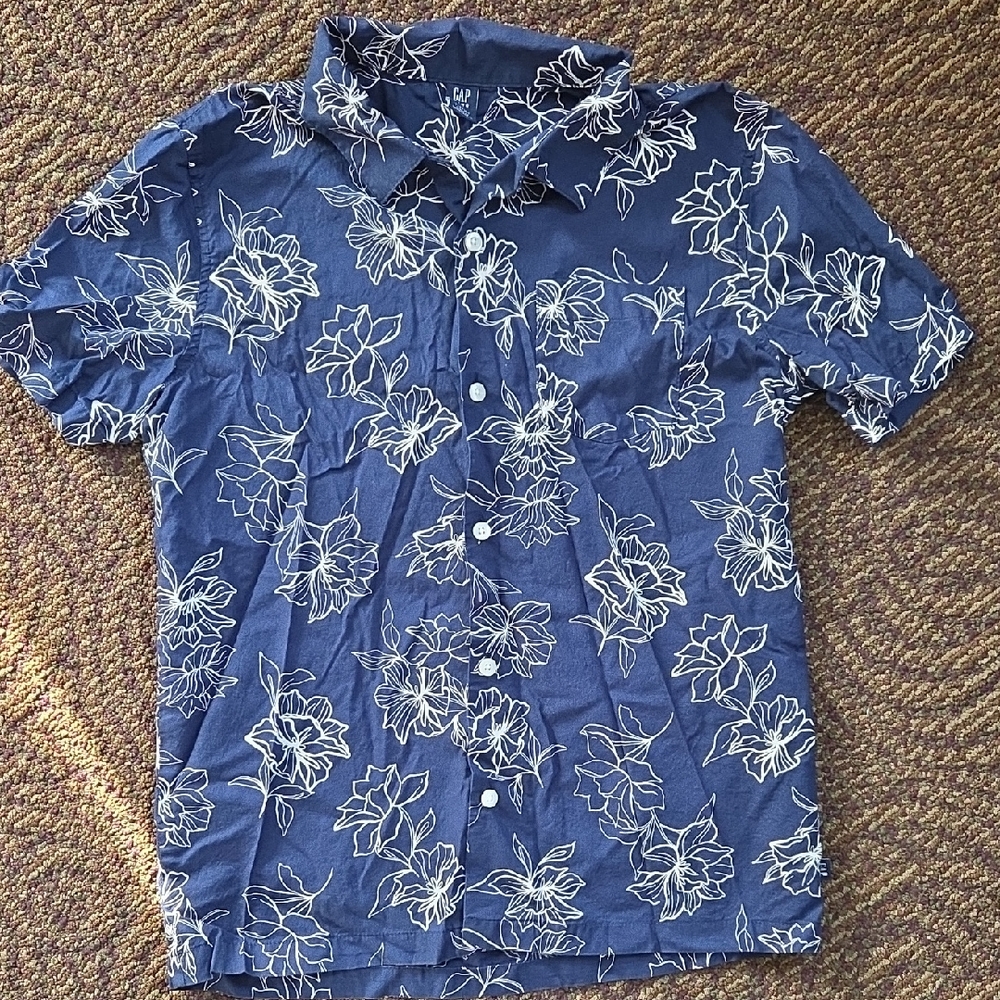 GAP Kids Navy Floral Button Down Shirt